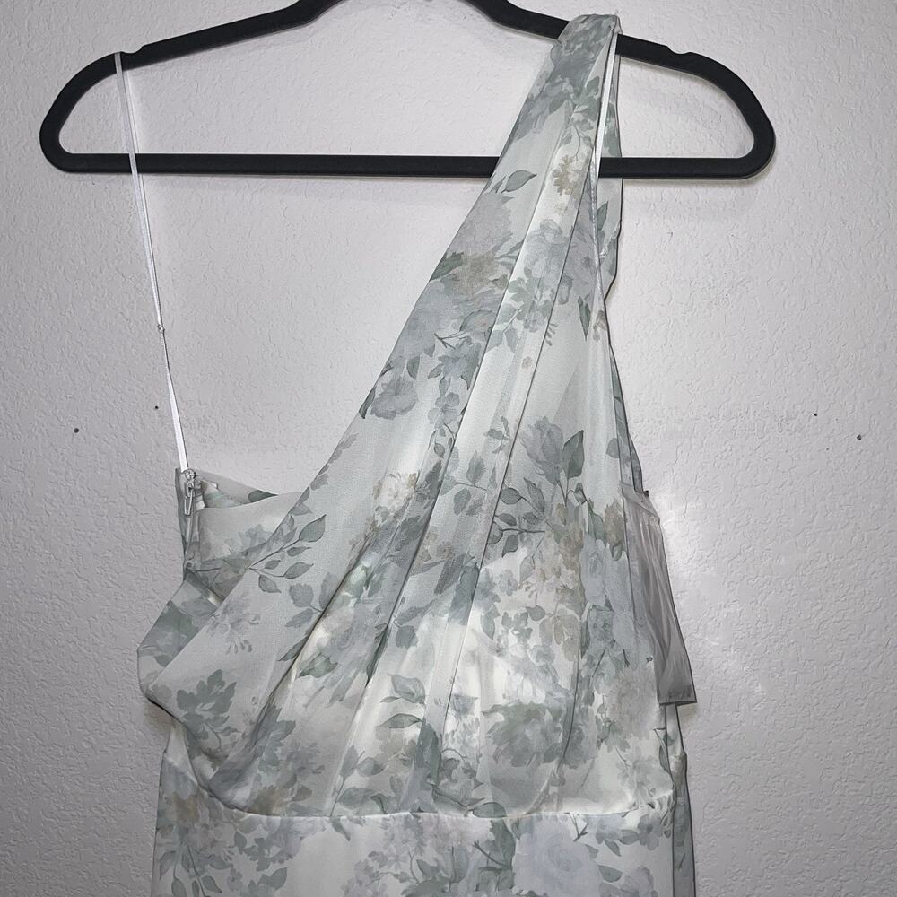 Birdy Grey Kira Dress Size XL Sage Bouquet Floral Chiffon One-Shoulder Slit Gown - Picture 5 of 14